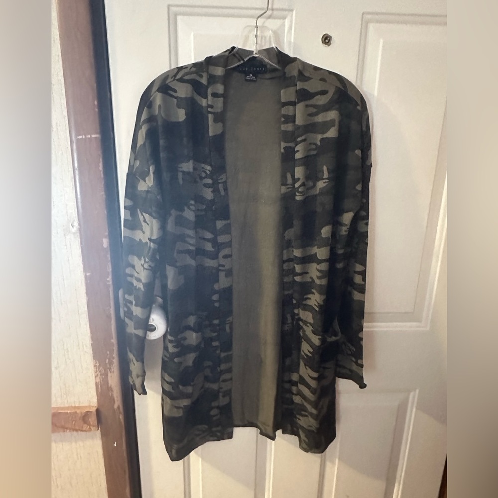 SANCTUARY Open Front Jersey Cardigan: GREEN CAMO: NWOT: SZ XS
